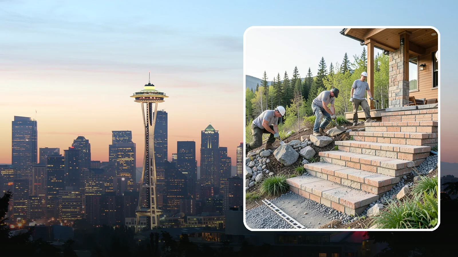 Stone Steps Construction in Seattle, King County, WA - Setting natural stone steps that bring rugged Northwest character and lasting strength to your landscape or entry.