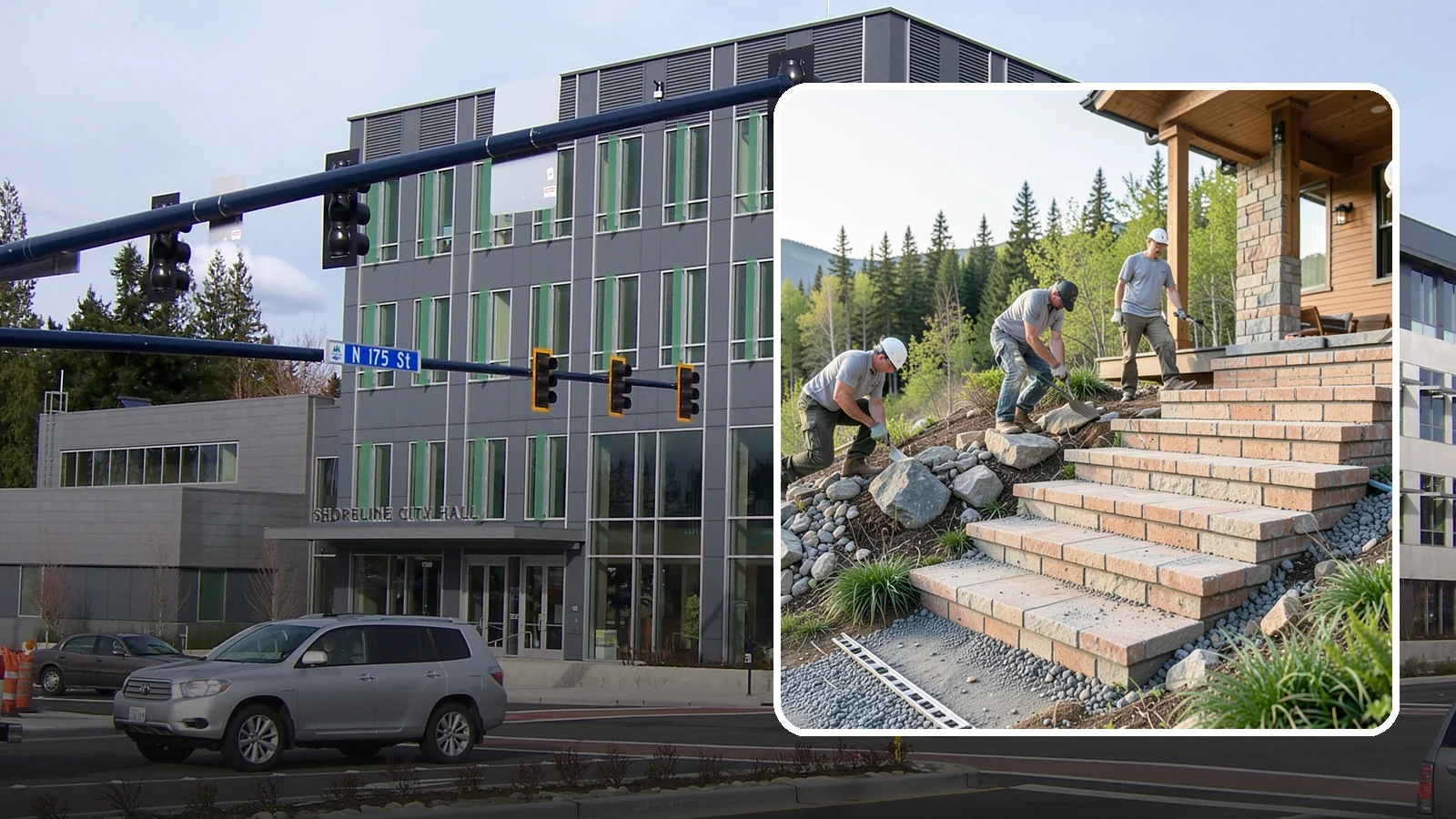 Stone Steps Construction in Shoreline, King County, WA - Setting natural stone steps that bring rugged Northwest character and lasting strength to your landscape or entry.