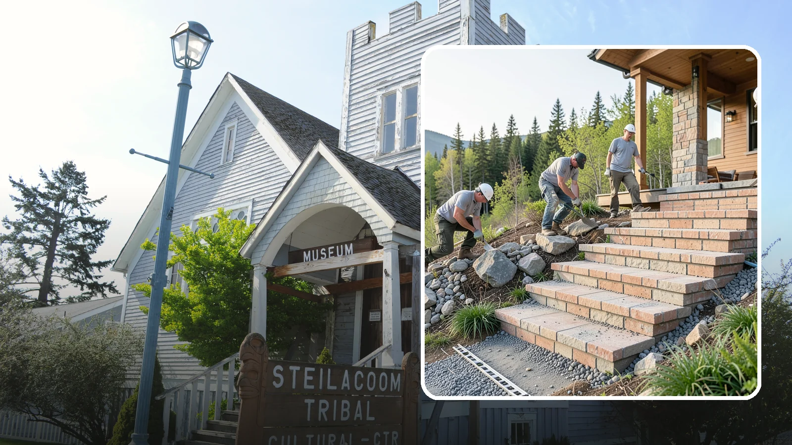 Stone Steps Construction in Steilacoom, Pierce County, WA - Setting natural stone steps that bring rugged Northwest character and lasting strength to your landscape or entry.