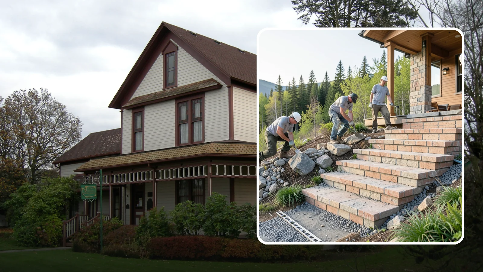Stone Steps Construction in Sumner, Pierce County, WA - Setting natural stone steps that bring rugged Northwest character and lasting strength to your landscape or entry.