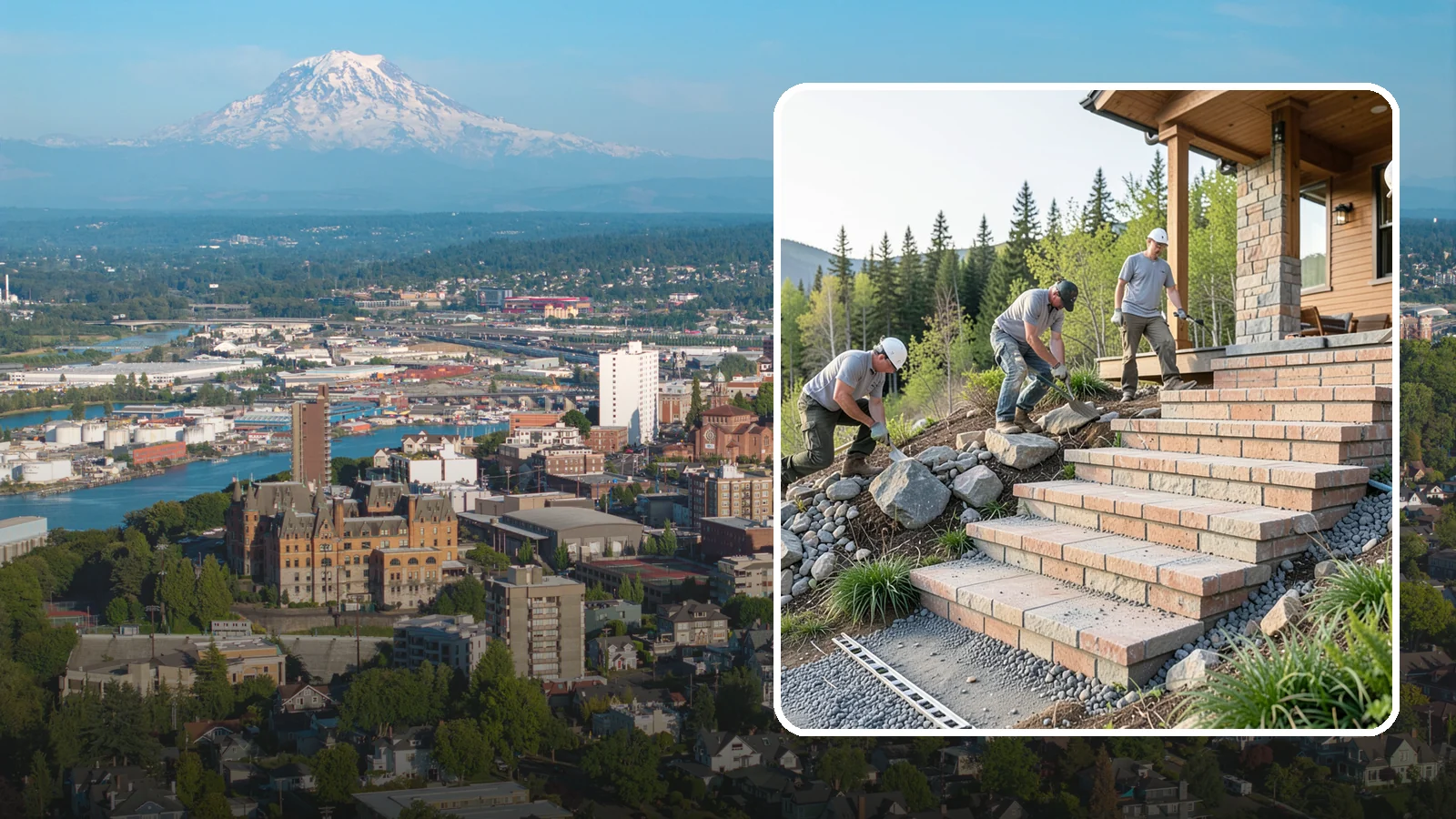 Stone Steps Construction in Tacoma, Pierce County, WA - Setting natural stone steps that bring rugged Northwest character and lasting strength to your landscape or entry.