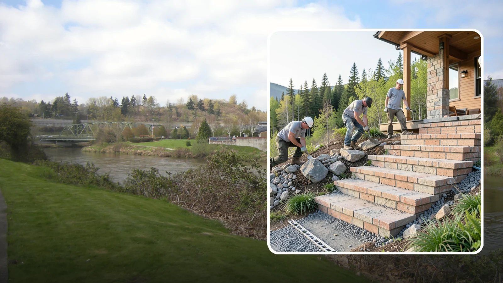 Stone Steps Construction in Tukwila, King County, WA - Setting natural stone steps that bring rugged Northwest character and lasting strength to your landscape or entry.