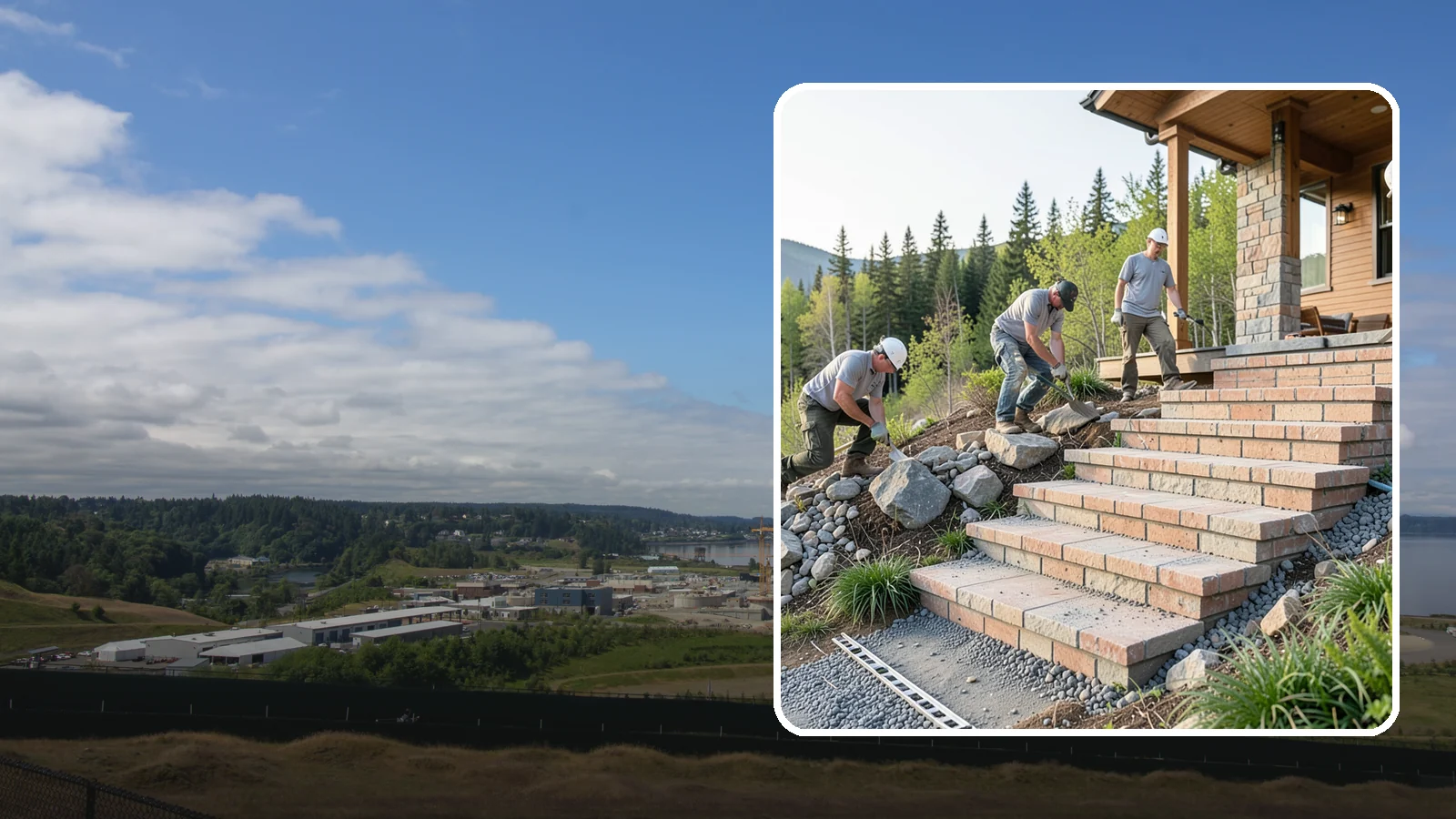 Stone Steps Construction in University Place, Pierce County, WA - Setting natural stone steps that bring rugged Northwest character and lasting strength to your landscape or entry.