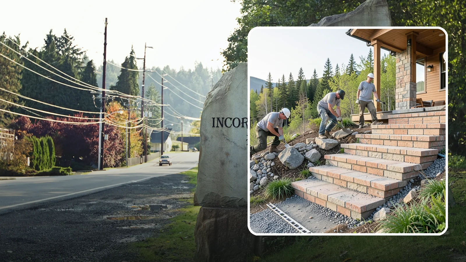 Stone Steps Construction in Wilkeson, Pierce County, WA - Setting natural stone steps that bring rugged Northwest character and lasting strength to your landscape or entry.