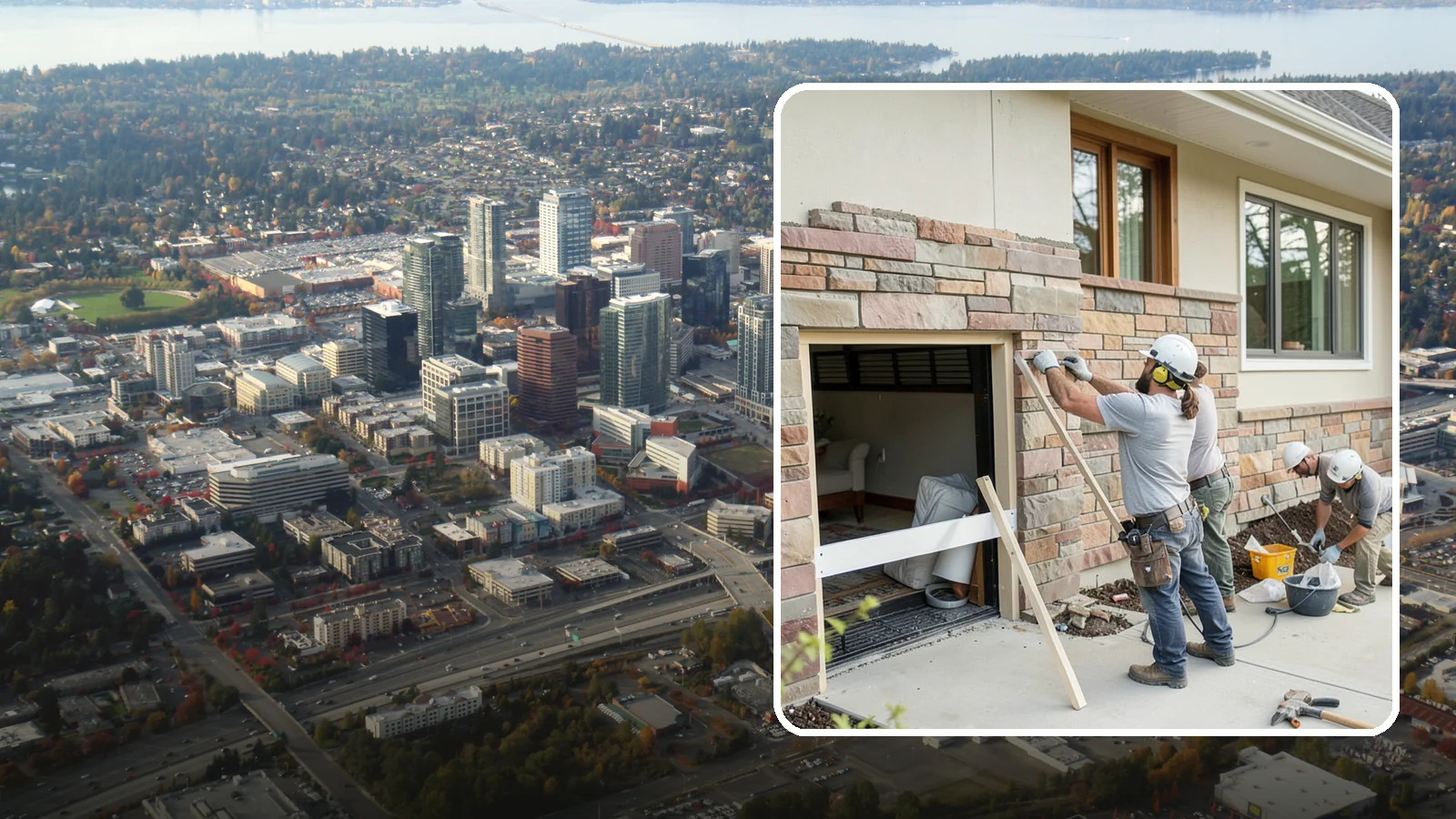 Stone Veneer Installation in Bellevue, King County, WA - Manufactured or natural stone veneer that adds rugged character to facades, entries, and fireplaces.