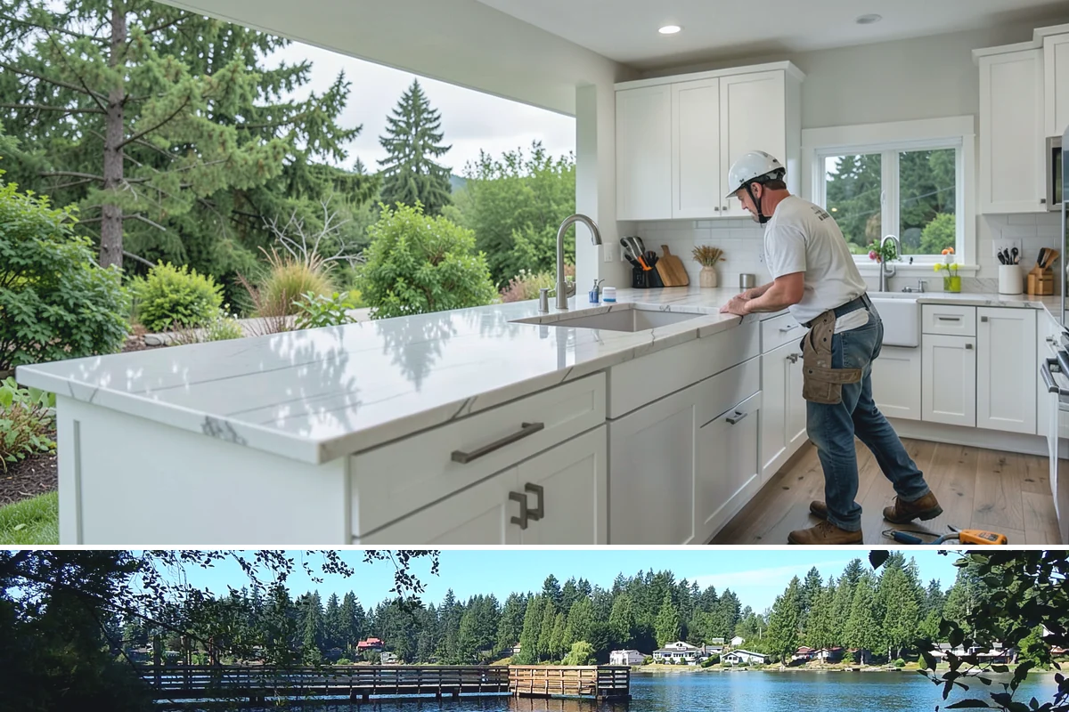 Stone Veneer Installation in Federal Way, King County, WA - Exterior stone veneer sets best in the drier months, while interior work proceeds year-round.