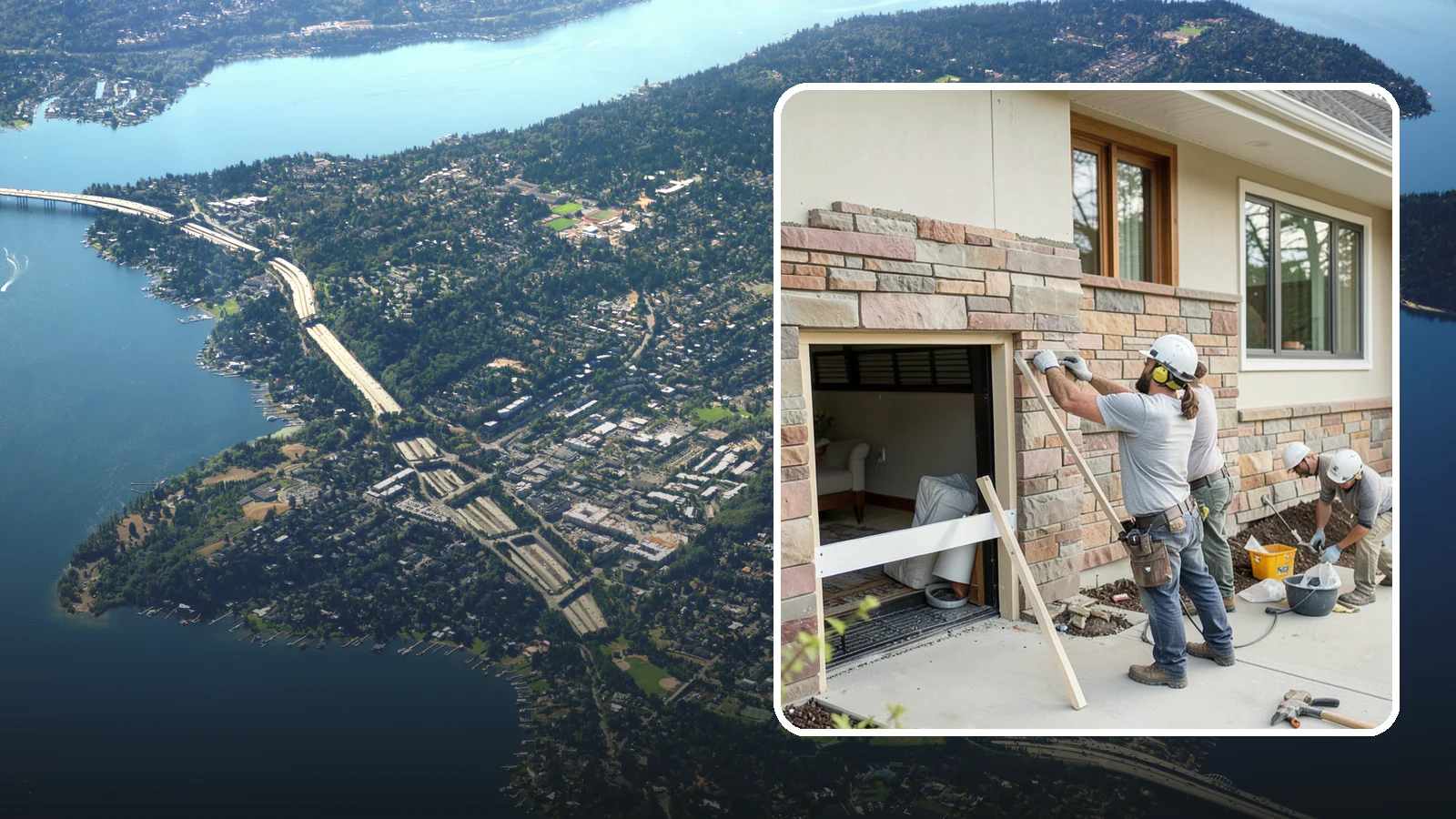 Stone Veneer Installation in Mercer Island, King County, WA - Manufactured or natural stone veneer that adds rugged character to facades, entries, and fireplaces.
