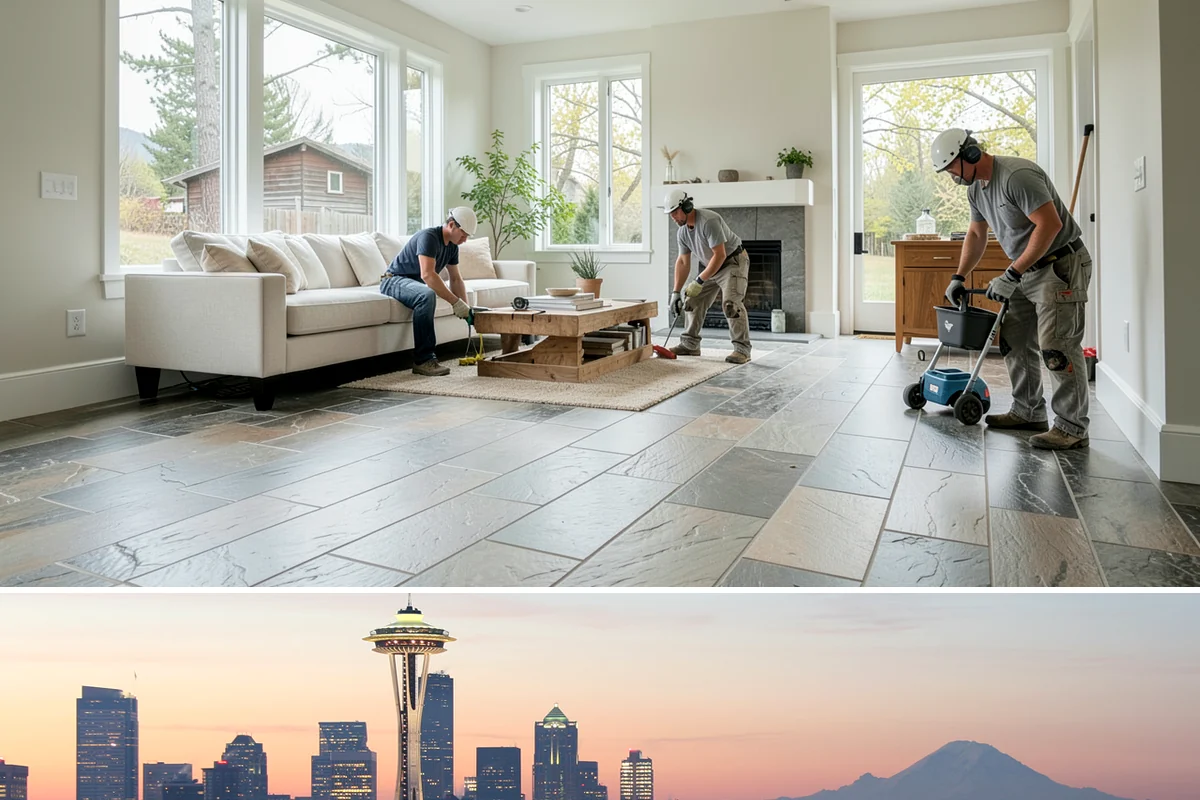 Stone Veneer Installation in Seattle, King County, WA - Exterior stone veneer sets best in the drier months, while interior work proceeds year-round.