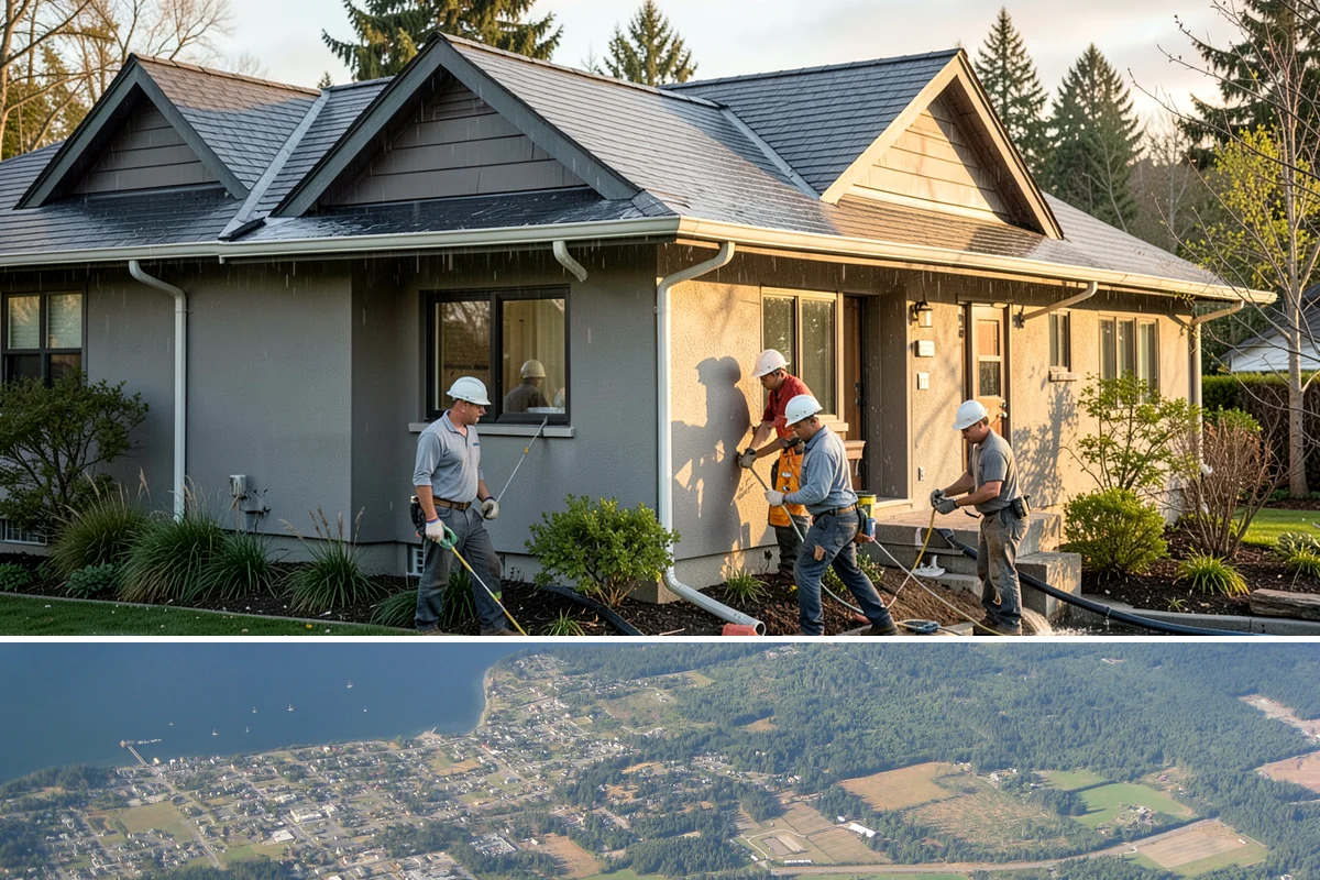 Stone Wall Construction in Coupeville, Island County, WA - We build stone walls in the drier months so mortar and footings set without rain disruption.