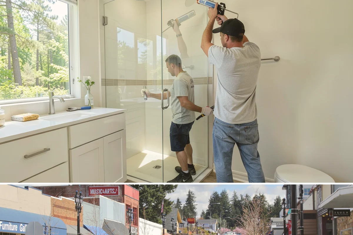 Storefront Construction in Bothell, King County, WA - We schedule storefront glazing and sealing for dry weather to ensure clean, weather-tight installations.