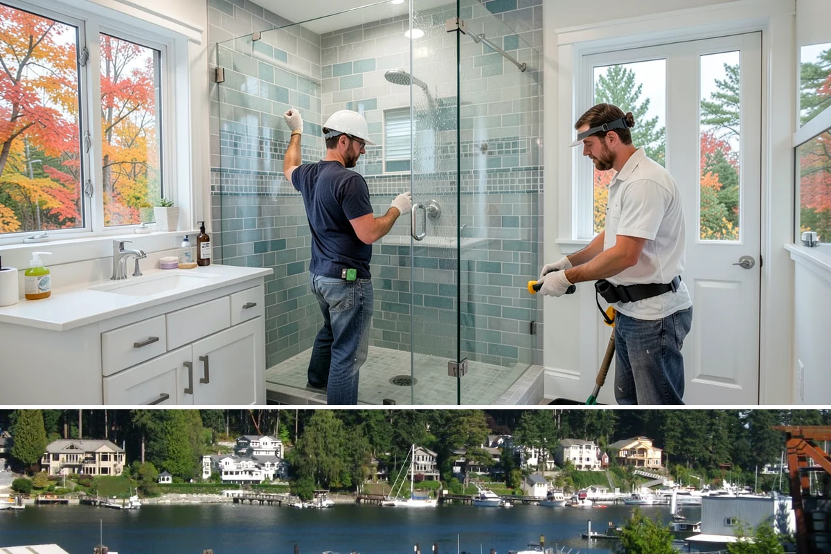 Storefront Construction in Gig Harbor, Pierce County, WA - We schedule storefront glazing and sealing for dry weather to ensure clean, weather-tight installations.