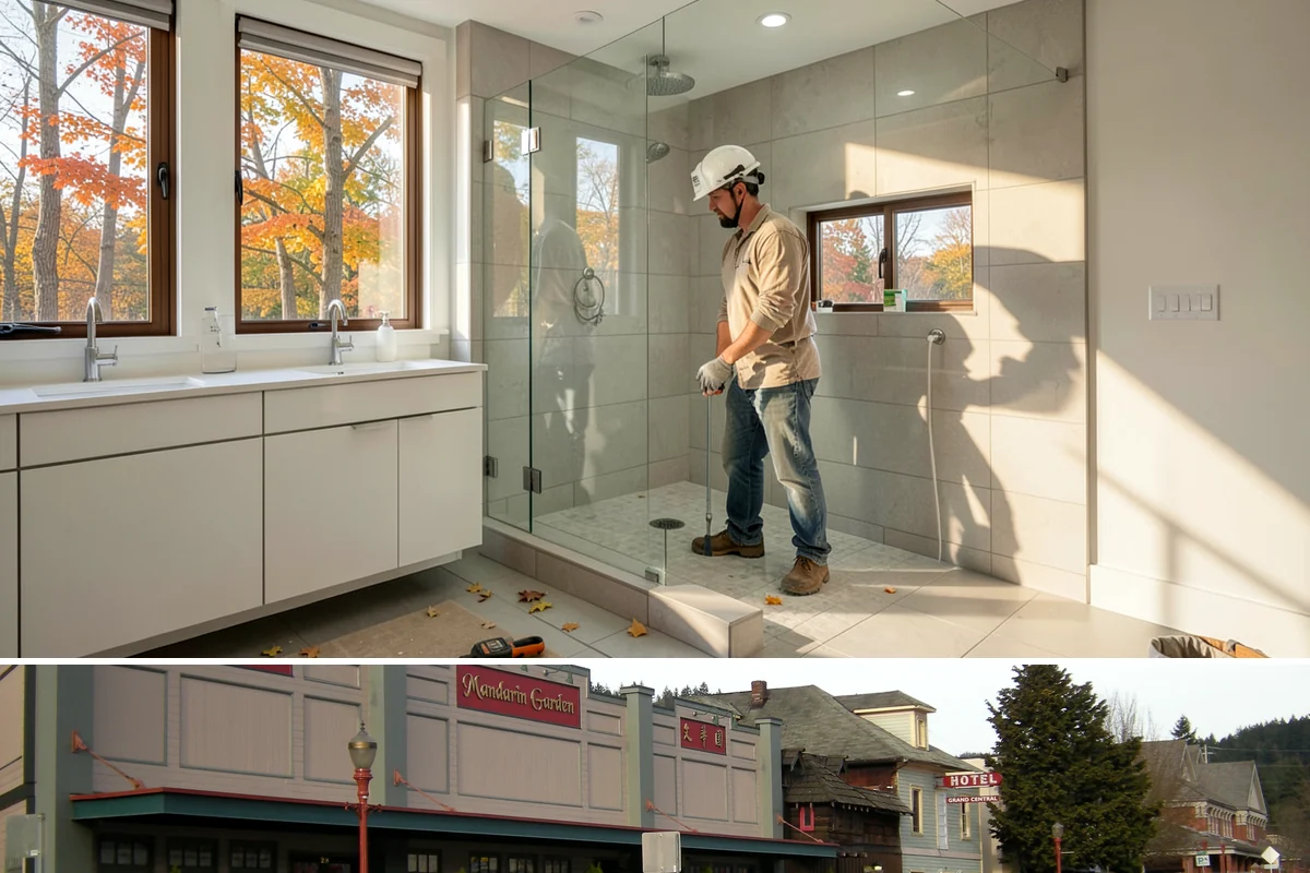 Storefront Construction in Issaquah, King County, WA - We schedule storefront glazing and sealing for dry weather to ensure clean, weather-tight installations.