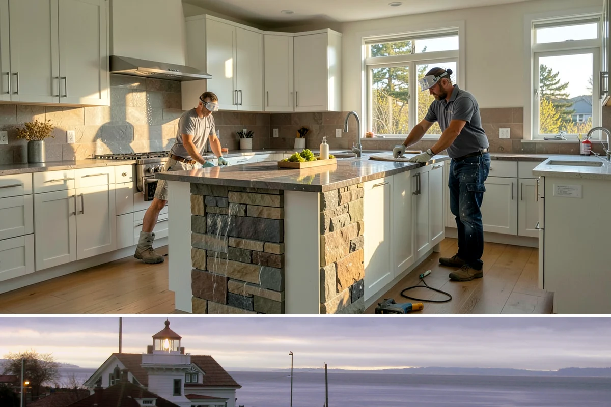 Storefront Construction in Mukilteo, Snohomish County, WA - We schedule storefront glazing and sealing for dry weather to ensure clean, weather-tight installations.