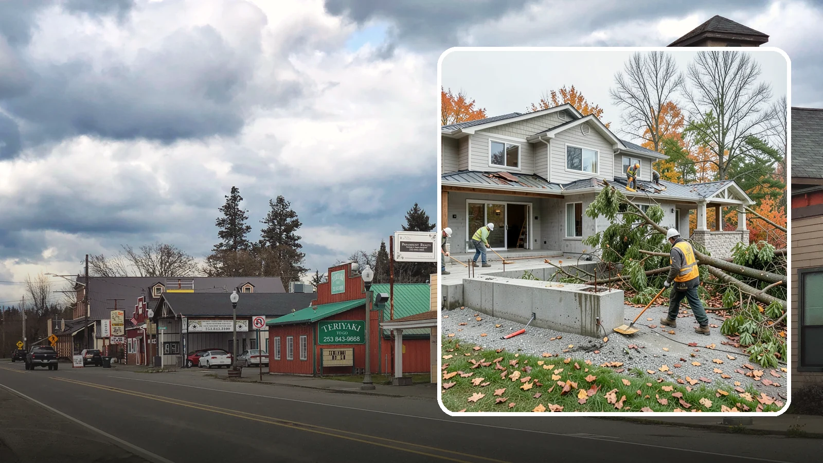 Storm Damage Repair in Roy, Pierce County, WA - Fast storm damage repair for the wind, rain, and fallen-tree harm PNW storms bring.