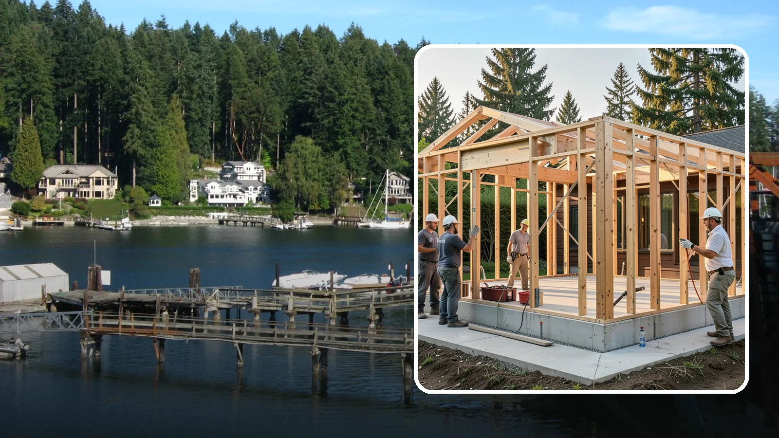 Structural Framing in Gig Harbor, Pierce County, WA - We erect the primary load-carrying frame of your home to engineered specs built for PNW seismic and wind loads.