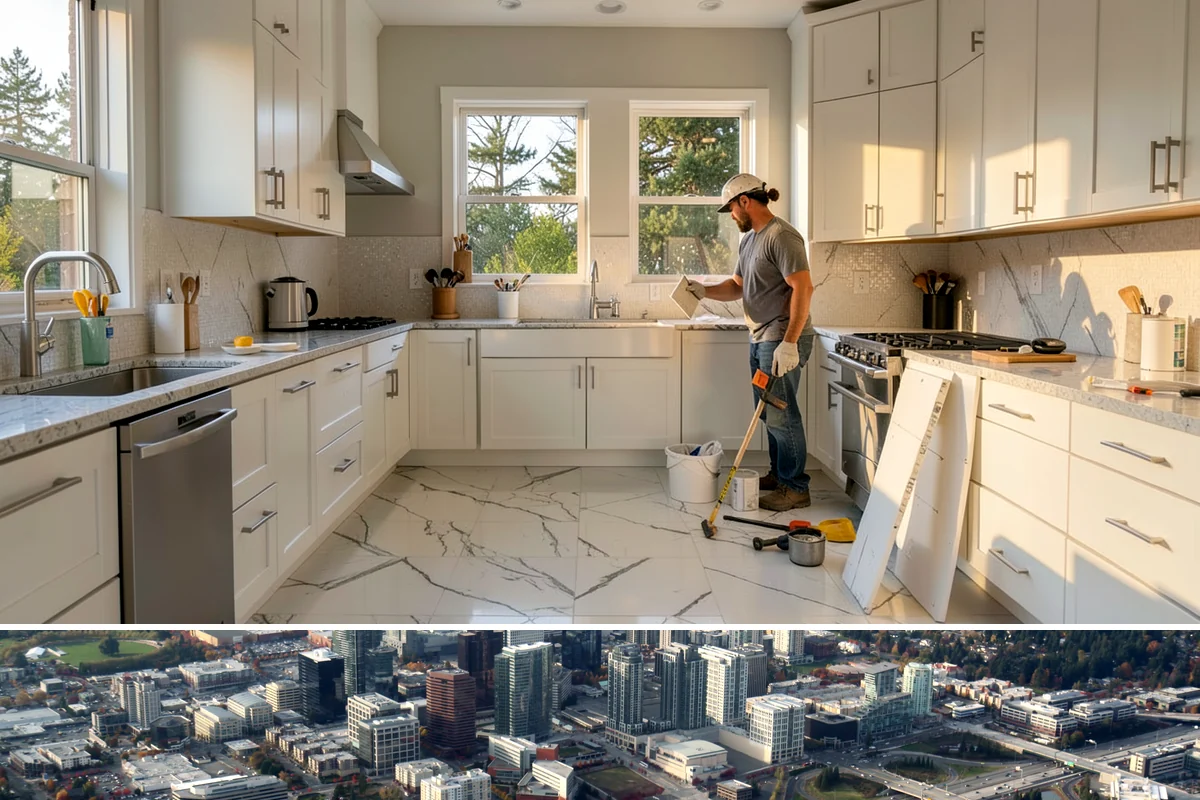 Subfloor Installation in Bellevue, King County, WA - Subfloor goes down promptly after framing