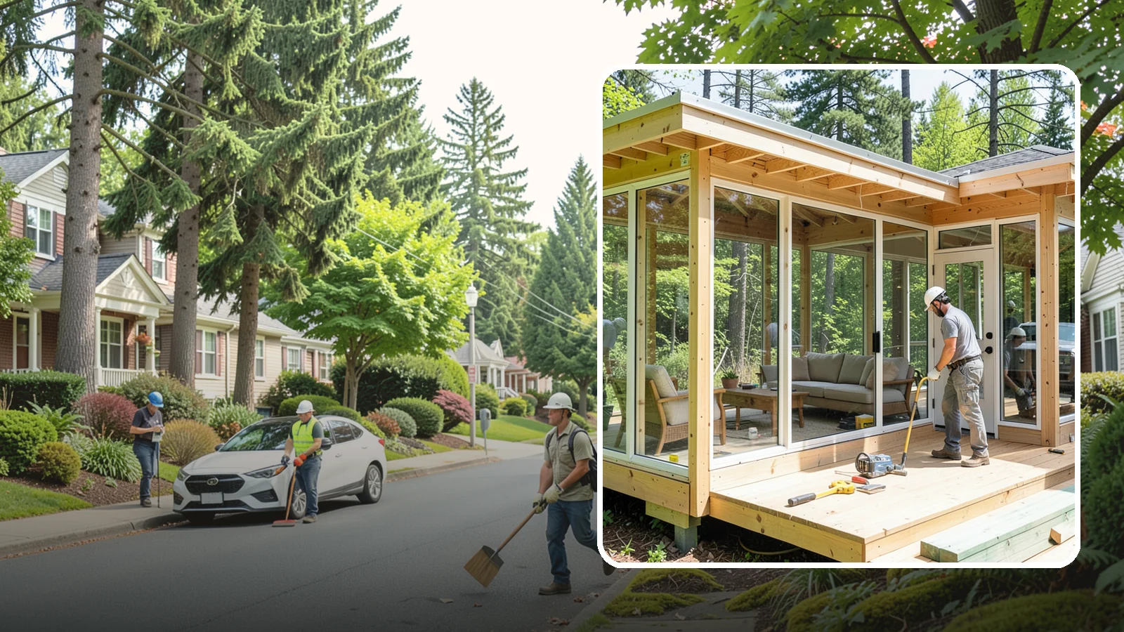 Sunroom Construction in Beaux Arts Village, King County, WA - A glass-walled room addition that brings natural light and outdoor views indoors.