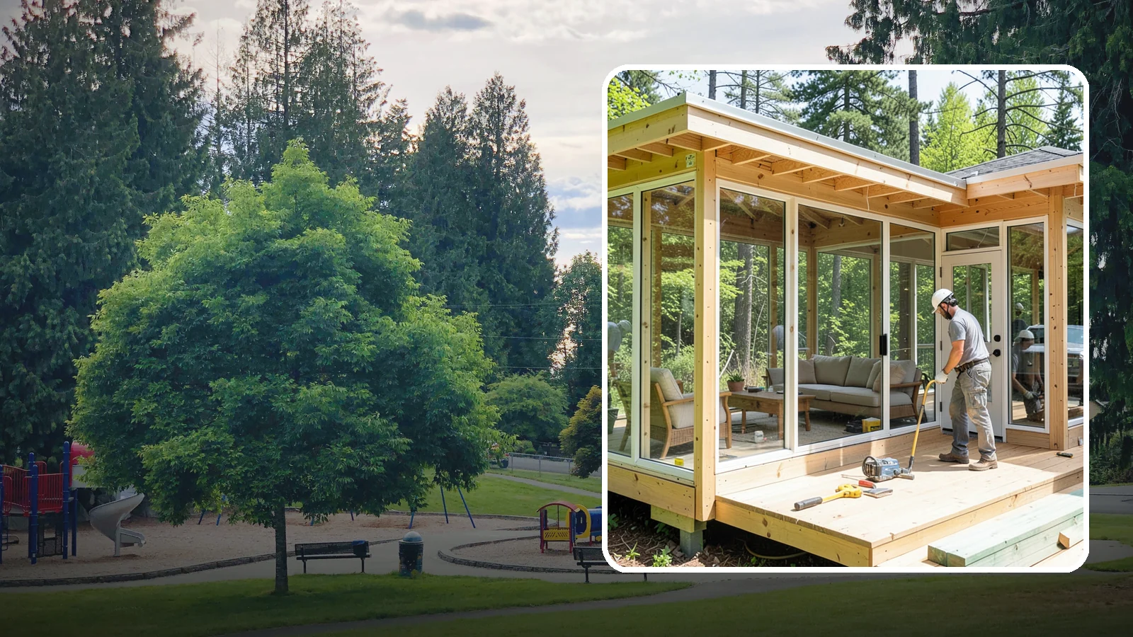 Sunroom Construction in Bonney Lake, Pierce County, WA - A glass-walled room addition that brings natural light and outdoor views indoors.