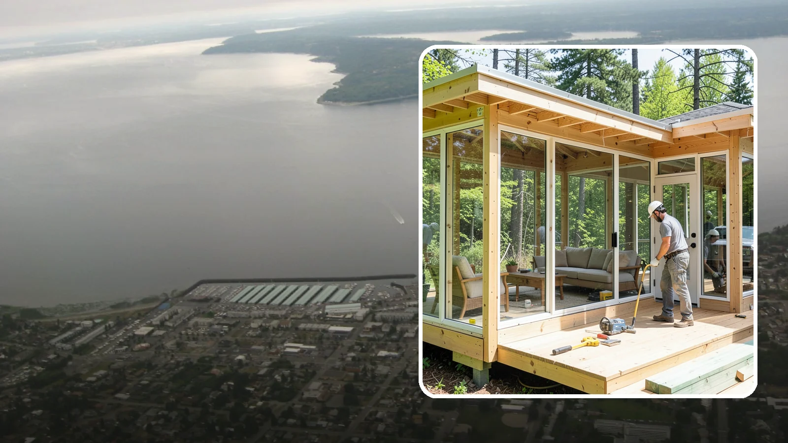 Sunroom Construction in Des Moines, King County, WA - A glass-walled room addition that brings natural light and outdoor views indoors.
