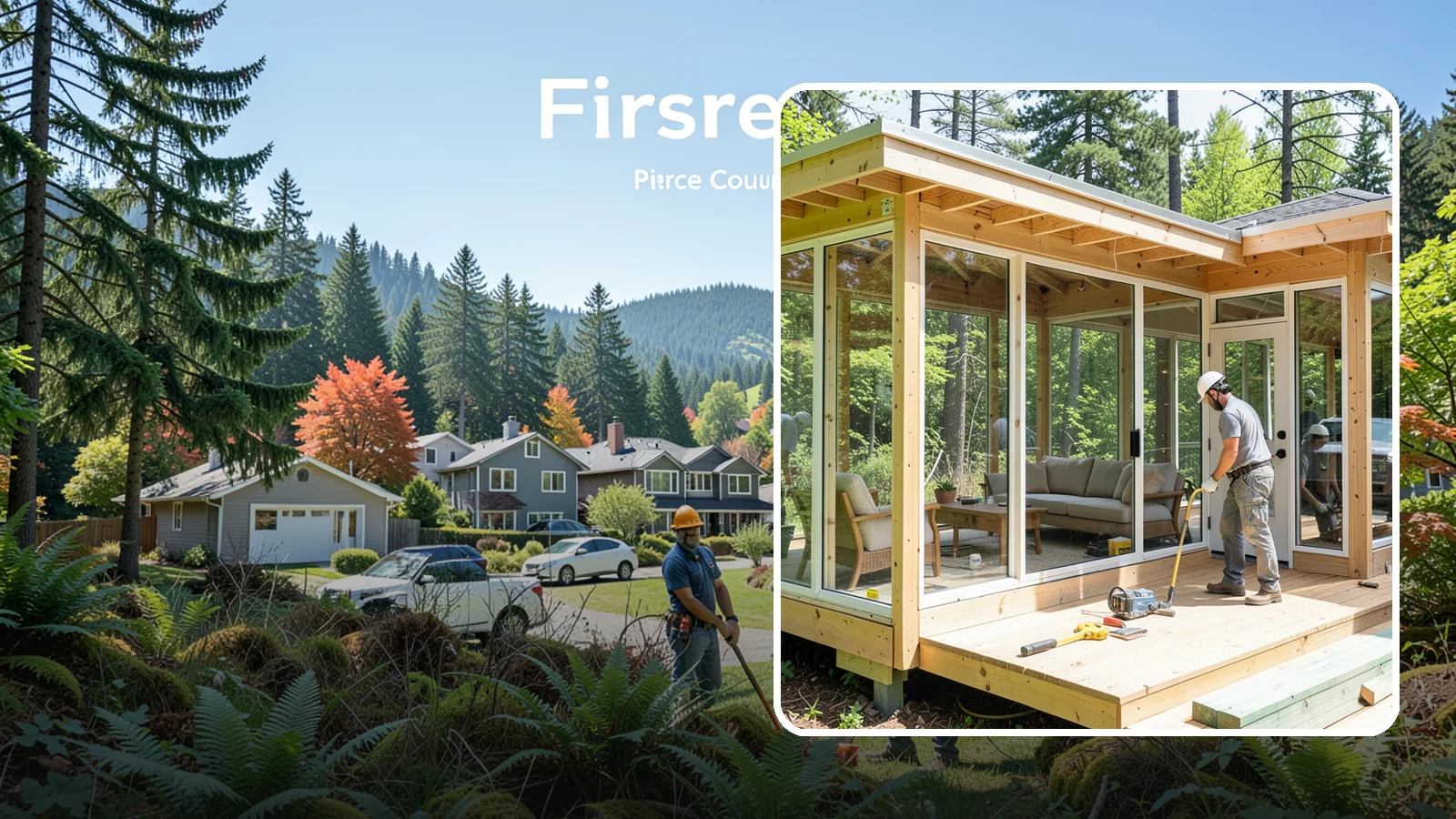 Sunroom Construction in Fircrest, Pierce County, WA - A glass-walled room addition that brings natural light and outdoor views indoors.