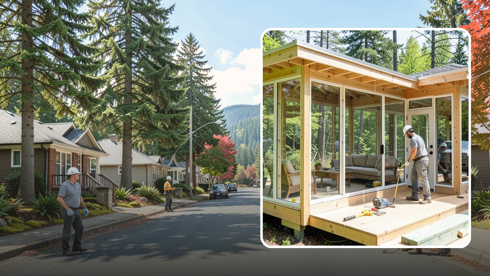 Sunroom Construction in Hunts Point, King County, WA - A glass-walled room addition that brings natural light and outdoor views indoors.