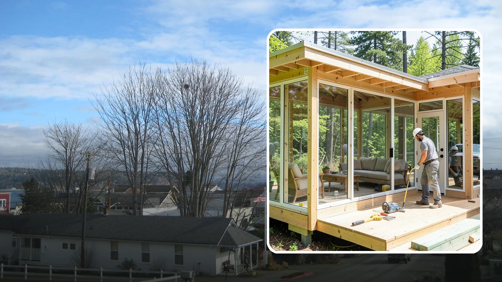 Sunroom Construction in Langley, Island County, WA - A glass-walled room addition that brings natural light and outdoor views indoors.