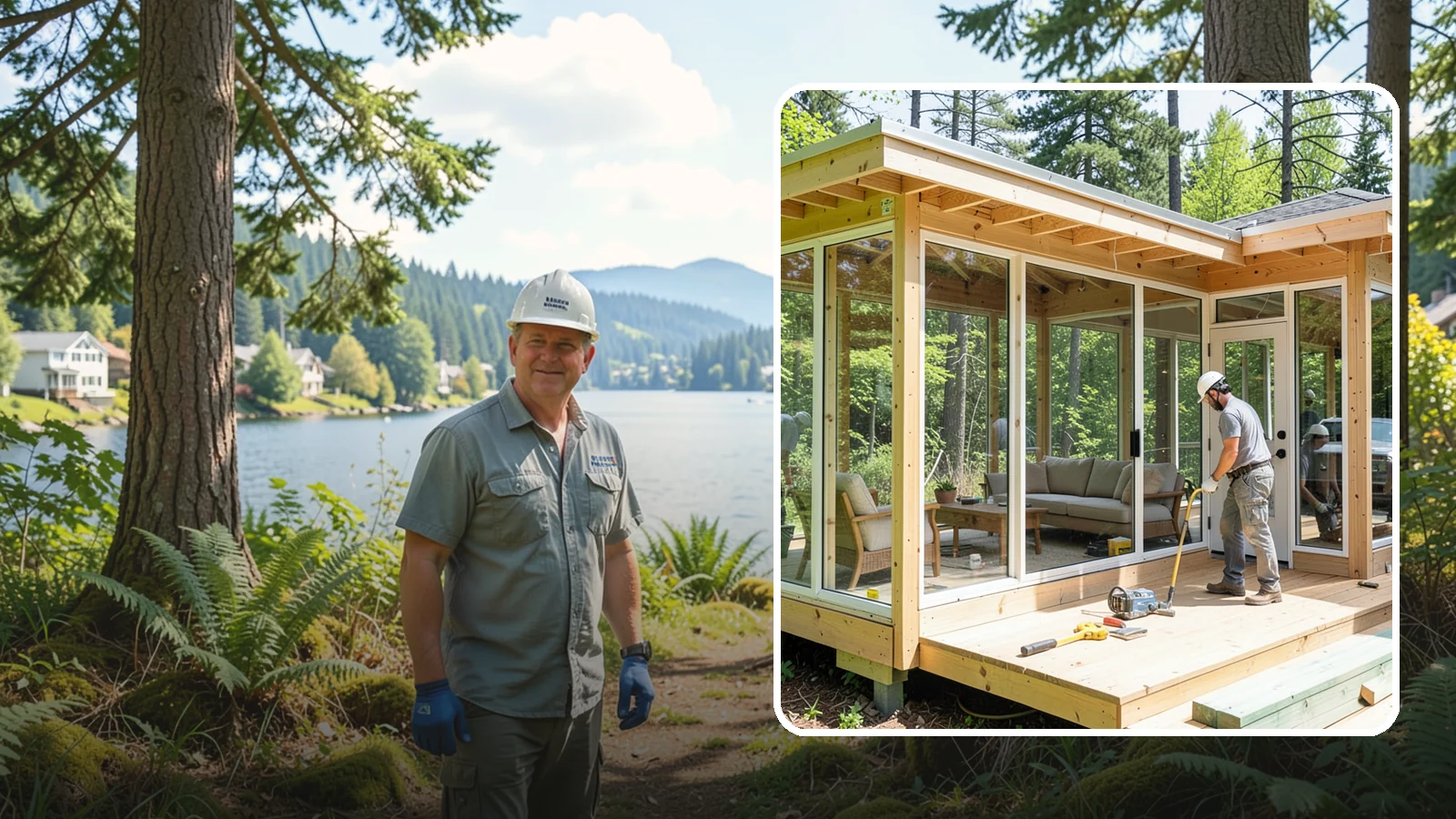Sunroom Construction in Milton, King County, WA - A glass-walled room addition that brings natural light and outdoor views indoors.
