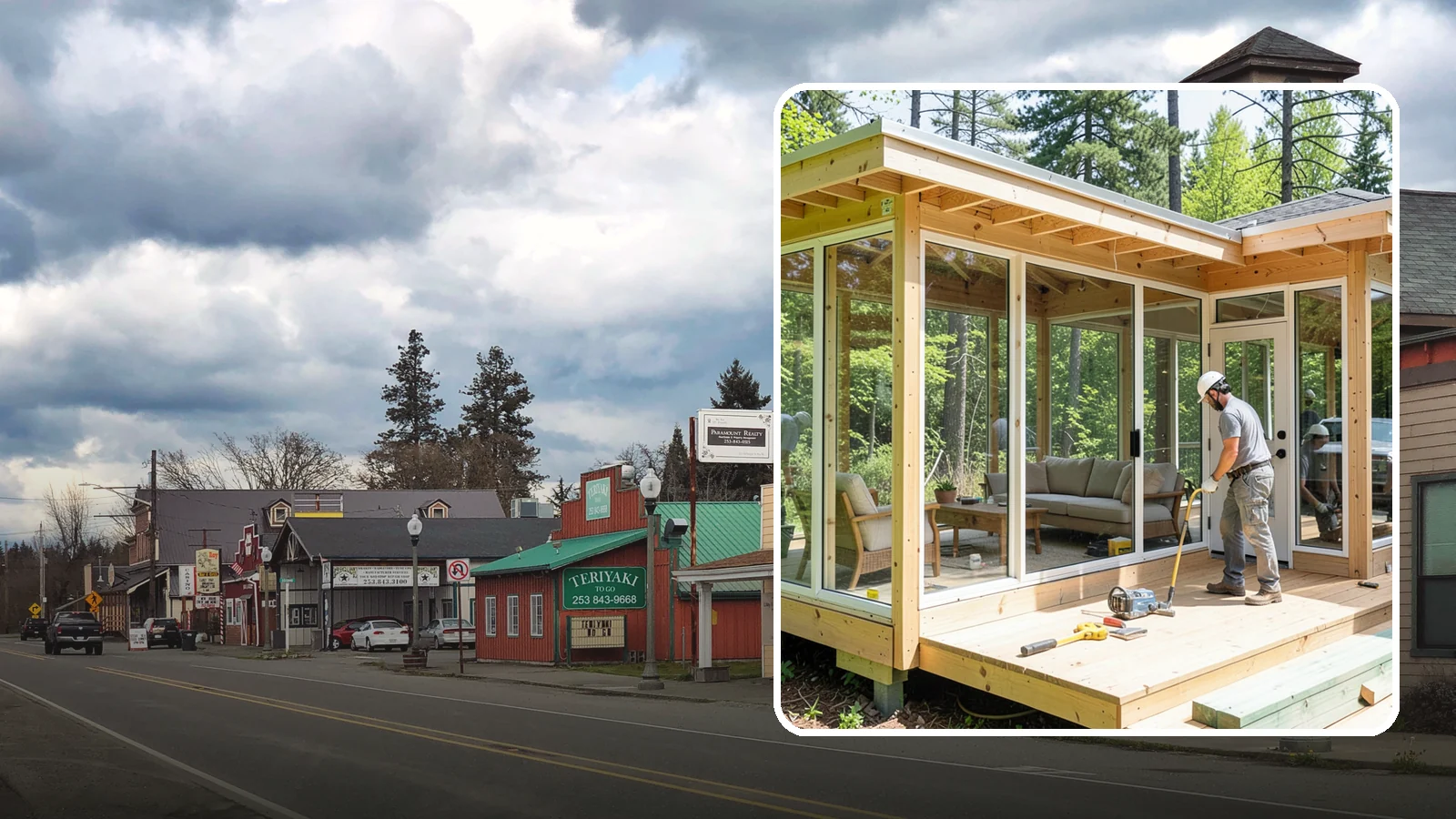 Sunroom Construction in Roy, Pierce County, WA - A glass-walled room addition that brings natural light and outdoor views indoors.
