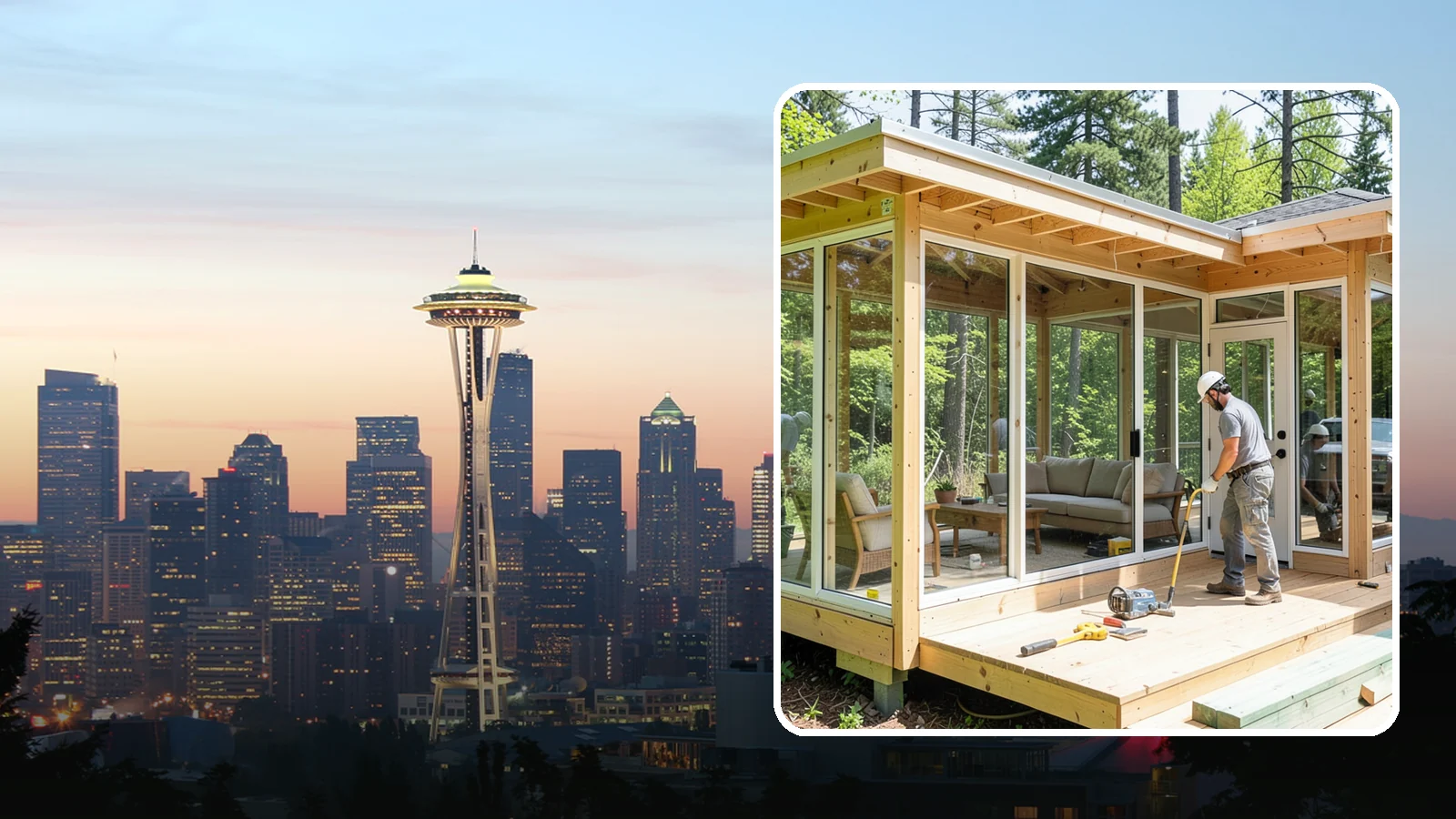 Sunroom Construction in Seattle, King County, WA - A glass-walled room addition that brings natural light and outdoor views indoors.