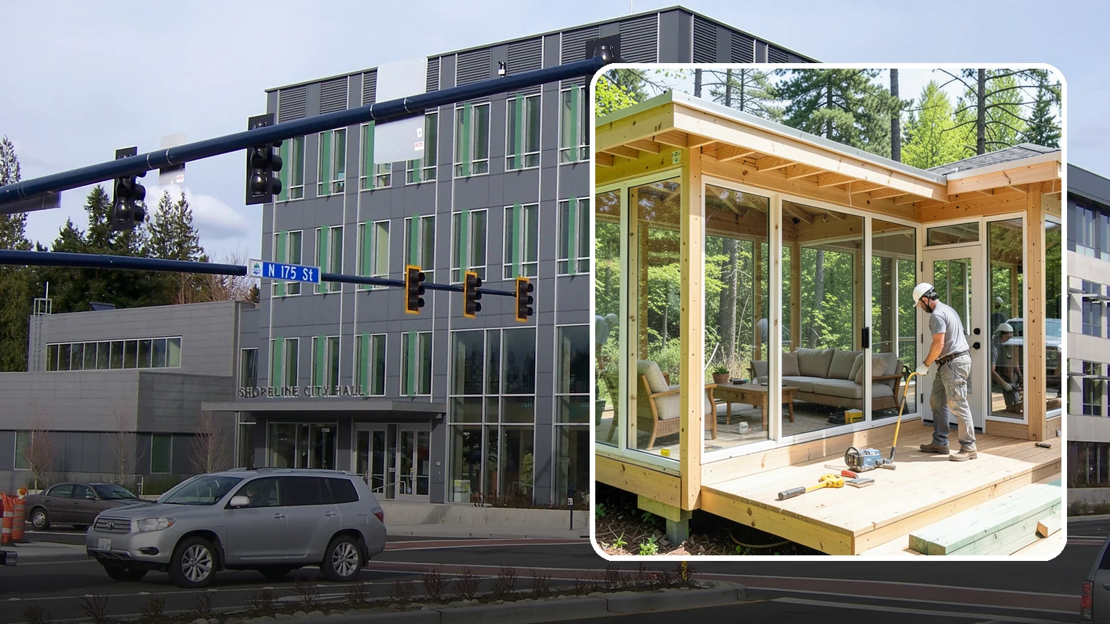 Sunroom Construction in Shoreline, King County, WA - A glass-walled room addition that brings natural light and outdoor views indoors.