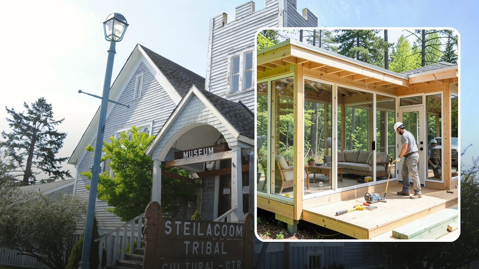 Sunroom Construction in Steilacoom, Pierce County, WA - A glass-walled room addition that brings natural light and outdoor views indoors.