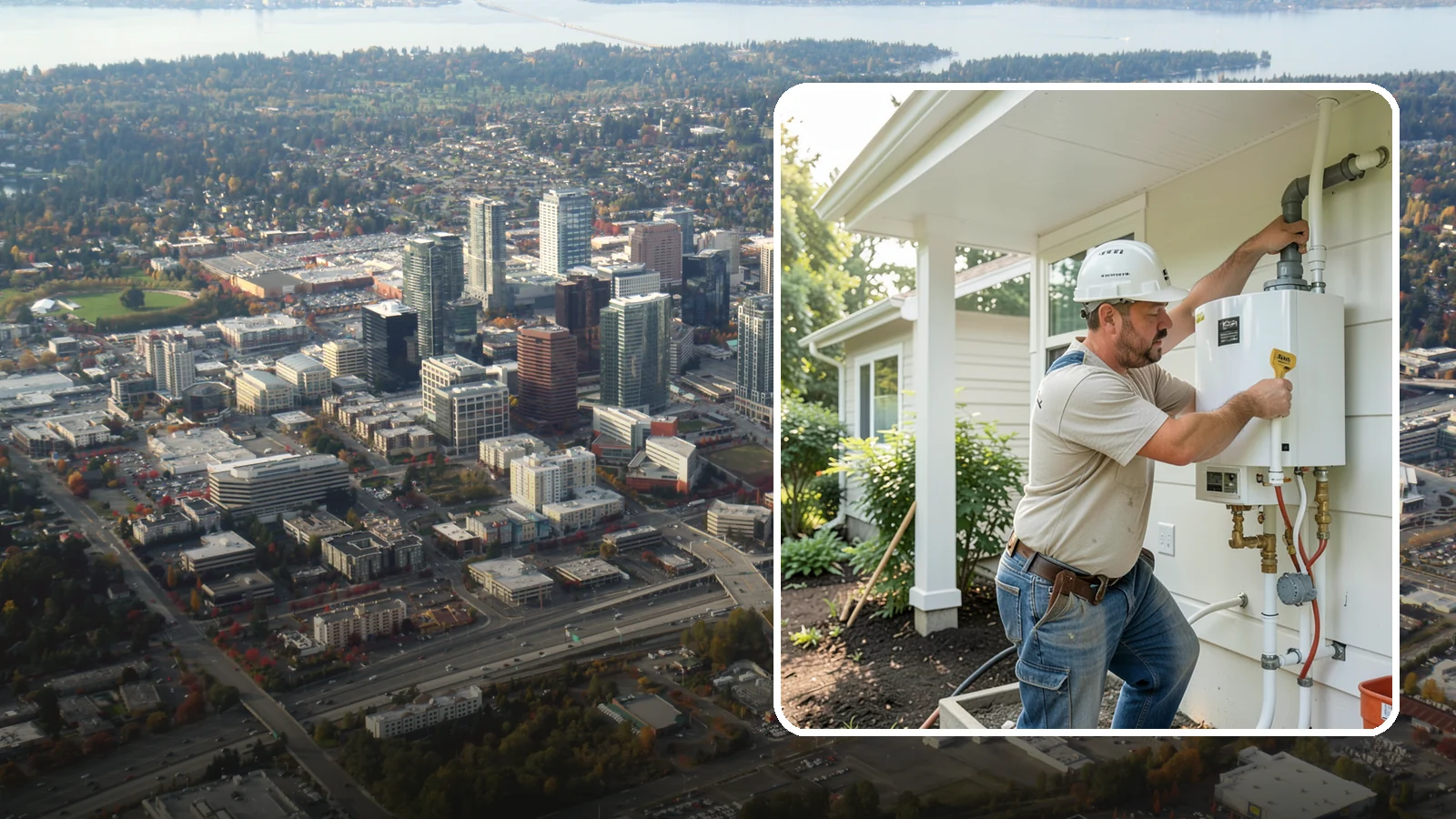 Tankless Water Heater Installation in Bellevue, King County, WA - Tankless water heater installation delivering endless hot water and lower standby energy loss.