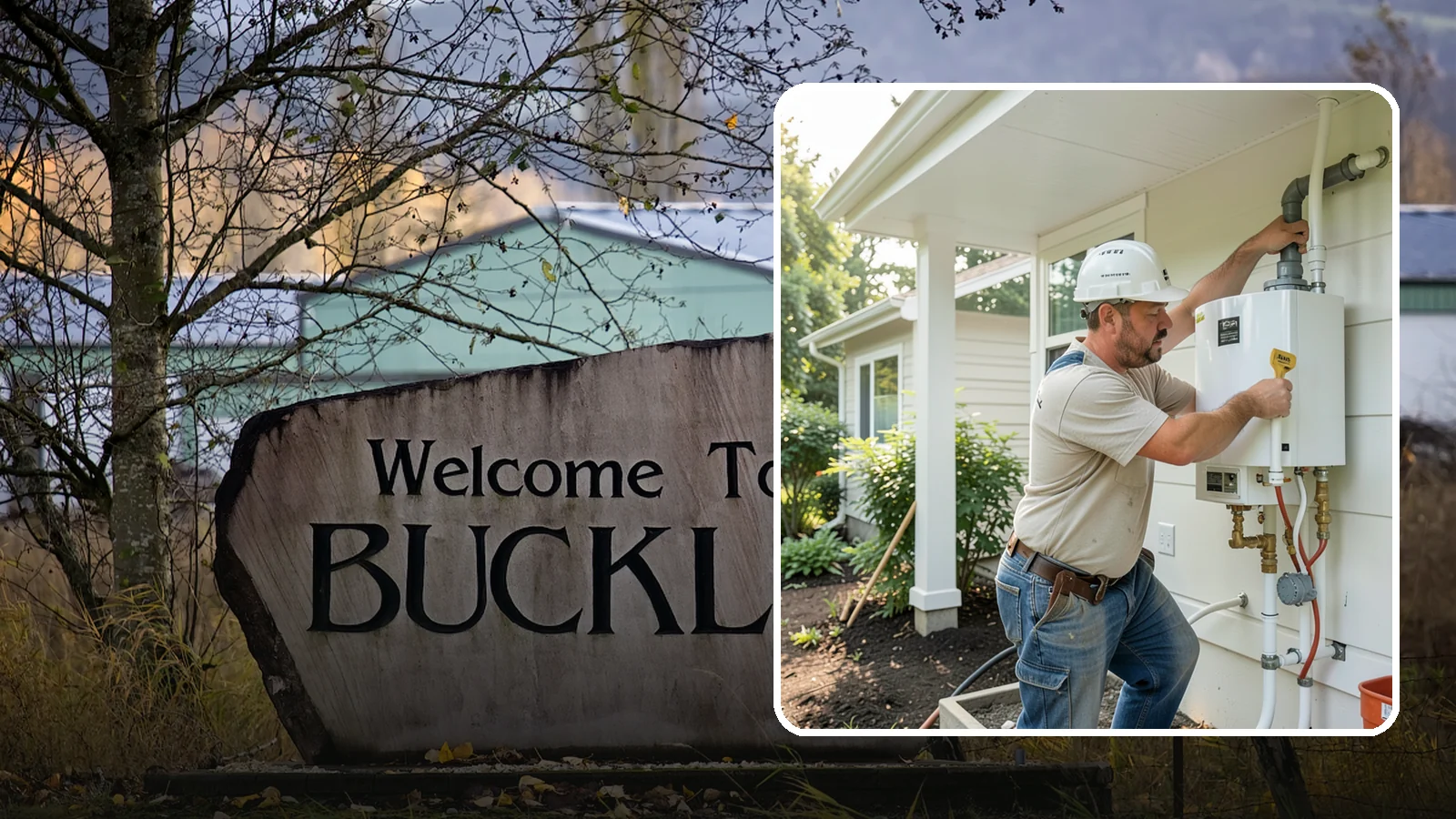 Tankless Water Heater Installation in Buckley, Pierce County, WA - Tankless water heater installation delivering endless hot water and lower standby energy loss.