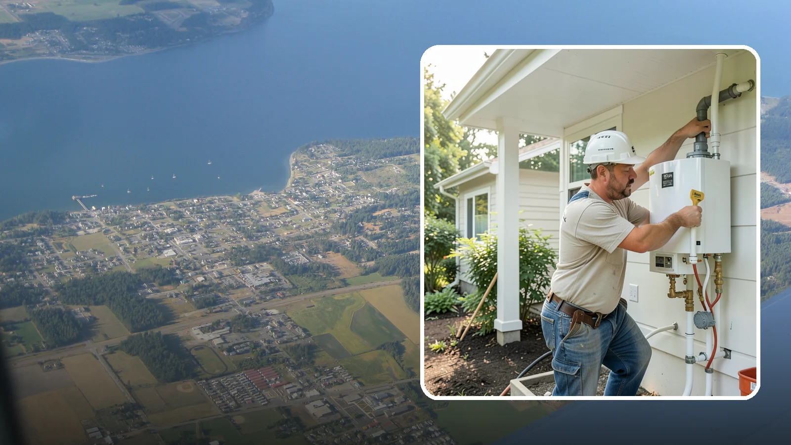 Tankless Water Heater Installation in Coupeville, Island County, WA - Tankless water heater installation delivering endless hot water and lower standby energy loss.
