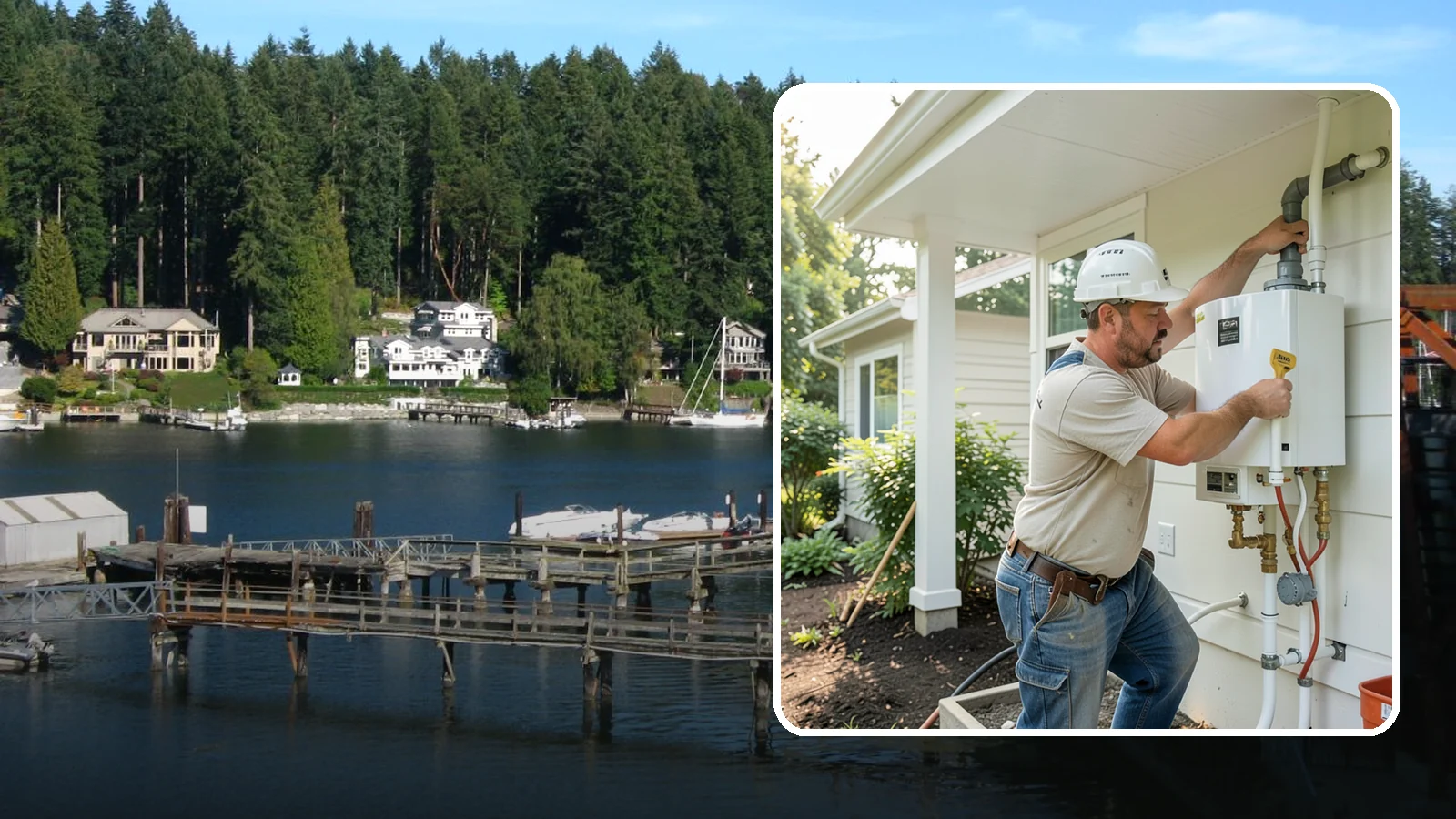 Tankless Water Heater Installation in Gig Harbor, Pierce County, WA - Tankless water heater installation delivering endless hot water and lower standby energy loss.