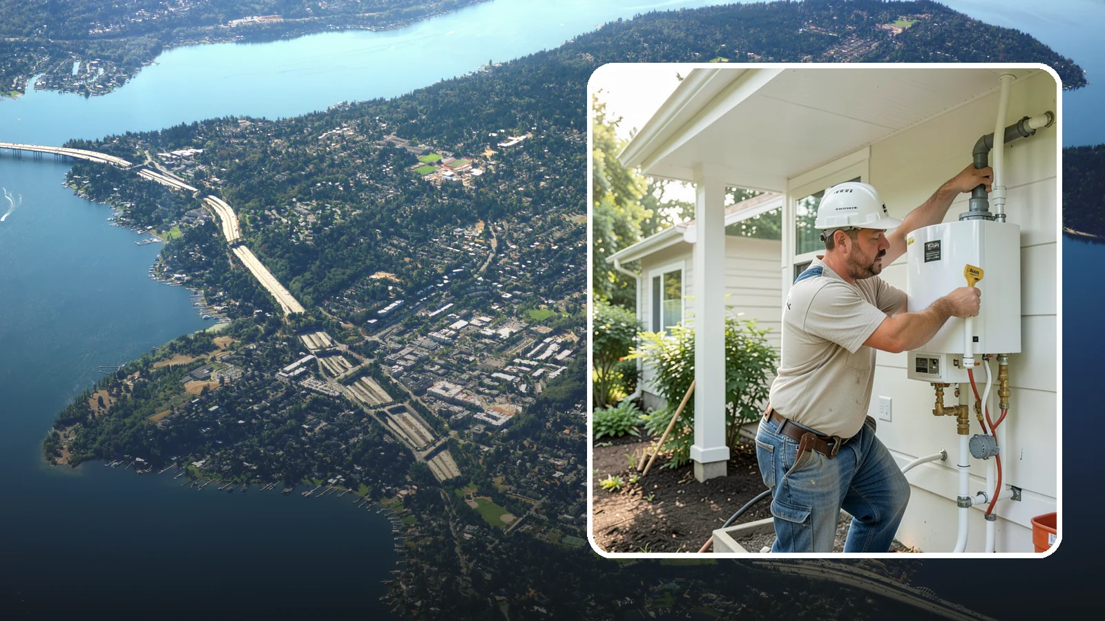 Tankless Water Heater Installation in Mercer Island, King County, WA - Tankless water heater installation delivering endless hot water and lower standby energy loss.