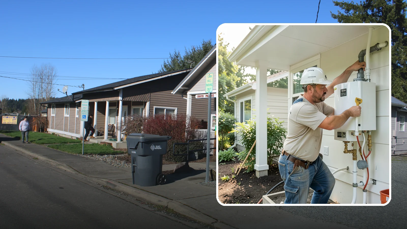 Tankless Water Heater Installation in South Prairie, Pierce County, WA - Tankless water heater installation delivering endless hot water and lower standby energy loss.