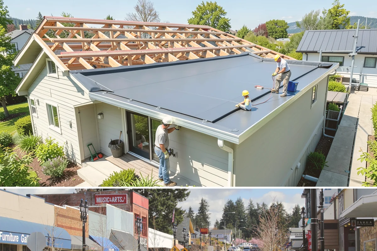 Tile Roof Installation in Bothell, King County, WA - Dry summer conditions keep the underlayment protected while tiles are set and detailed.