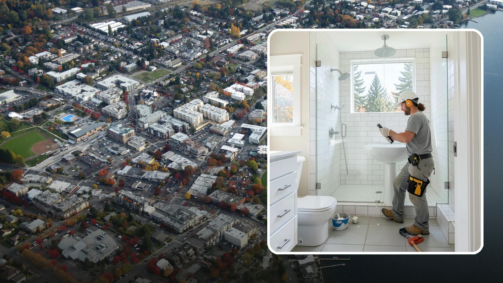 Tile Shower Installation in Kirkland, King County, WA - A tile shower installation surrounds your bathing space in custom, waterproof tilework.