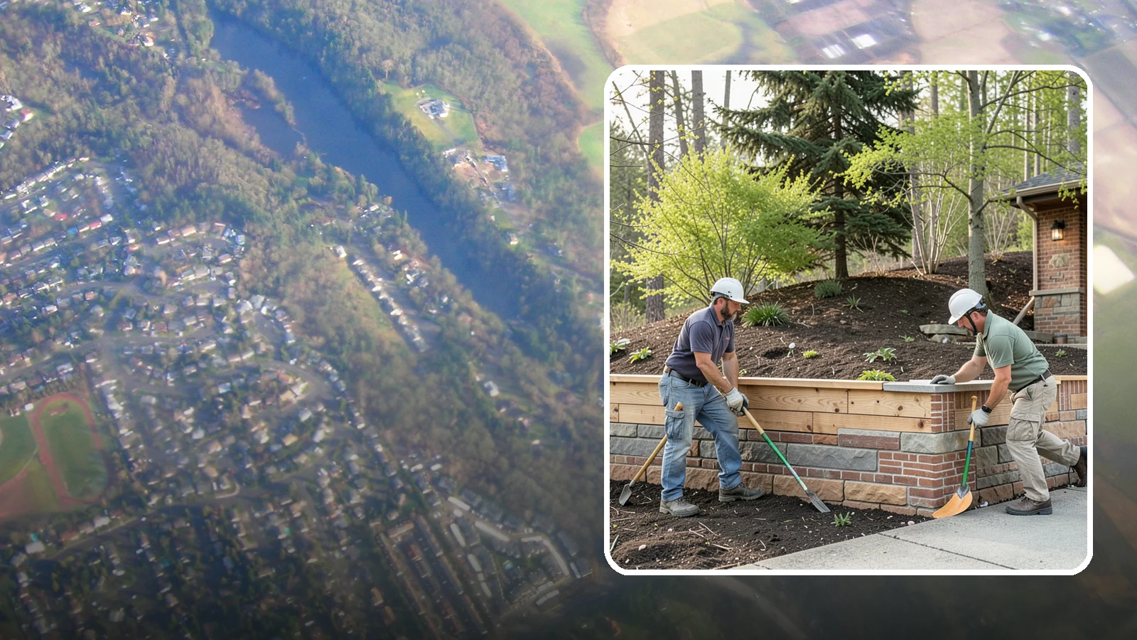 Timber Retaining Wall in Algona, King County, WA - Building a retaining wall from pressure-treated timbers for an economical, warm-toned solution on moderate slopes.
