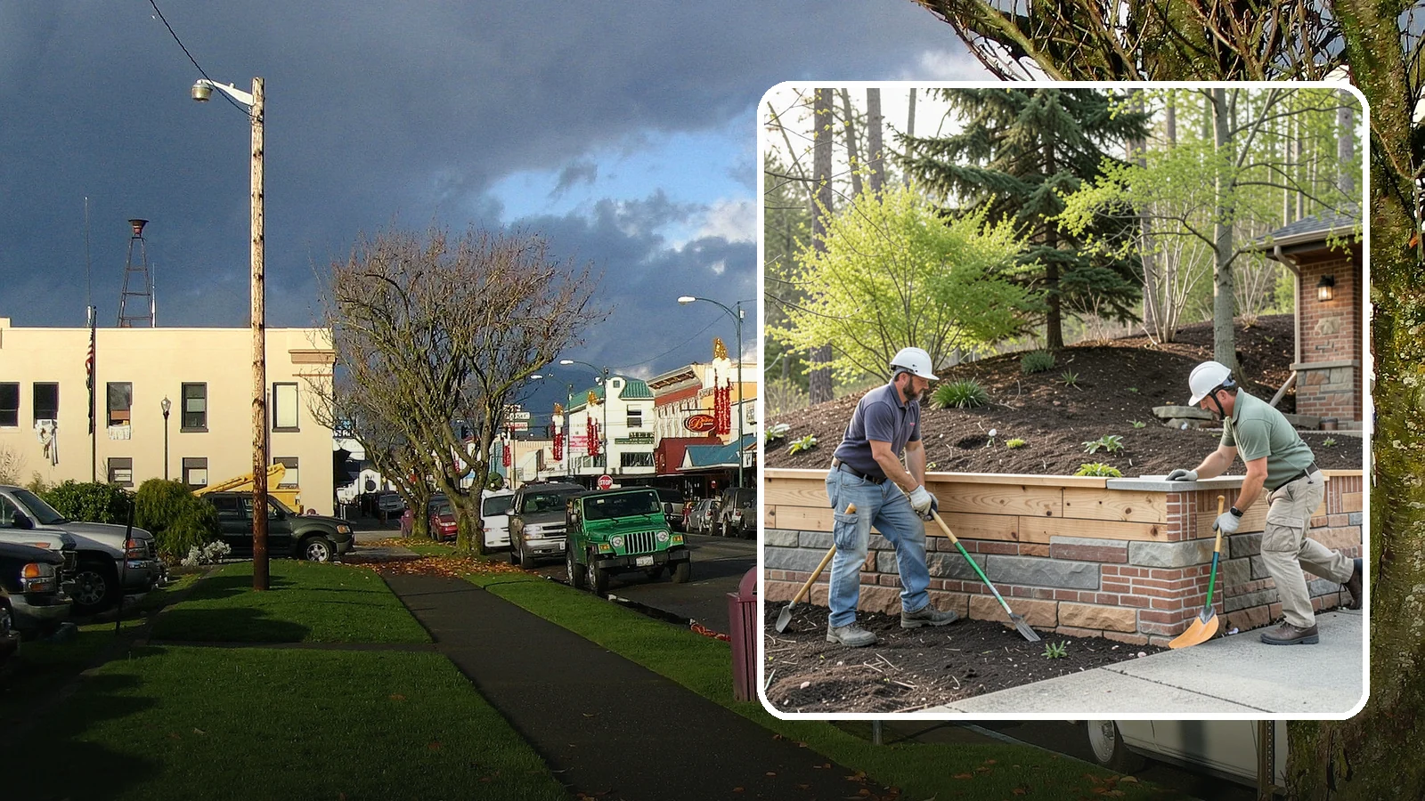 Timber Retaining Wall in Arlington, Snohomish County, WA - Building a retaining wall from pressure-treated timbers for an economical, warm-toned solution on moderate slopes.