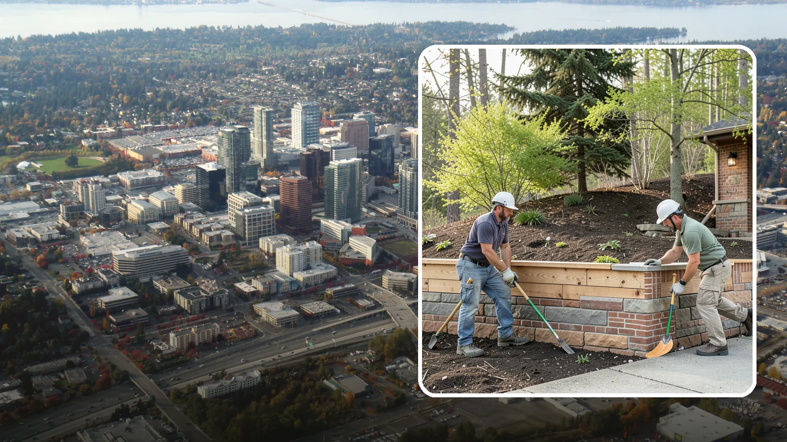 Timber Retaining Wall in Bellevue, King County, WA - Building a retaining wall from pressure-treated timbers for an economical, warm-toned solution on moderate slopes.