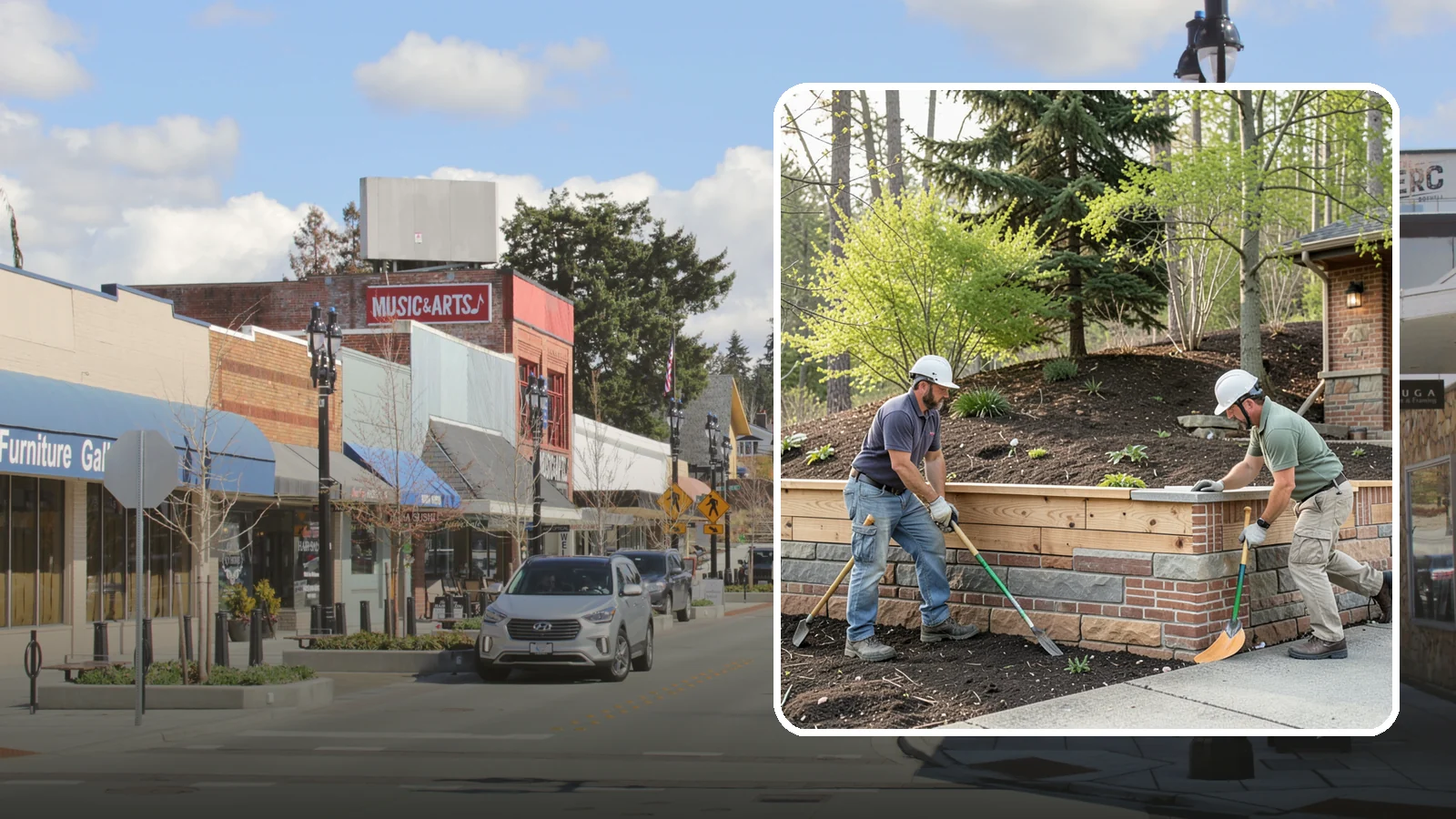 Timber Retaining Wall in Bothell, King County, WA - Building a retaining wall from pressure-treated timbers for an economical, warm-toned solution on moderate slopes.