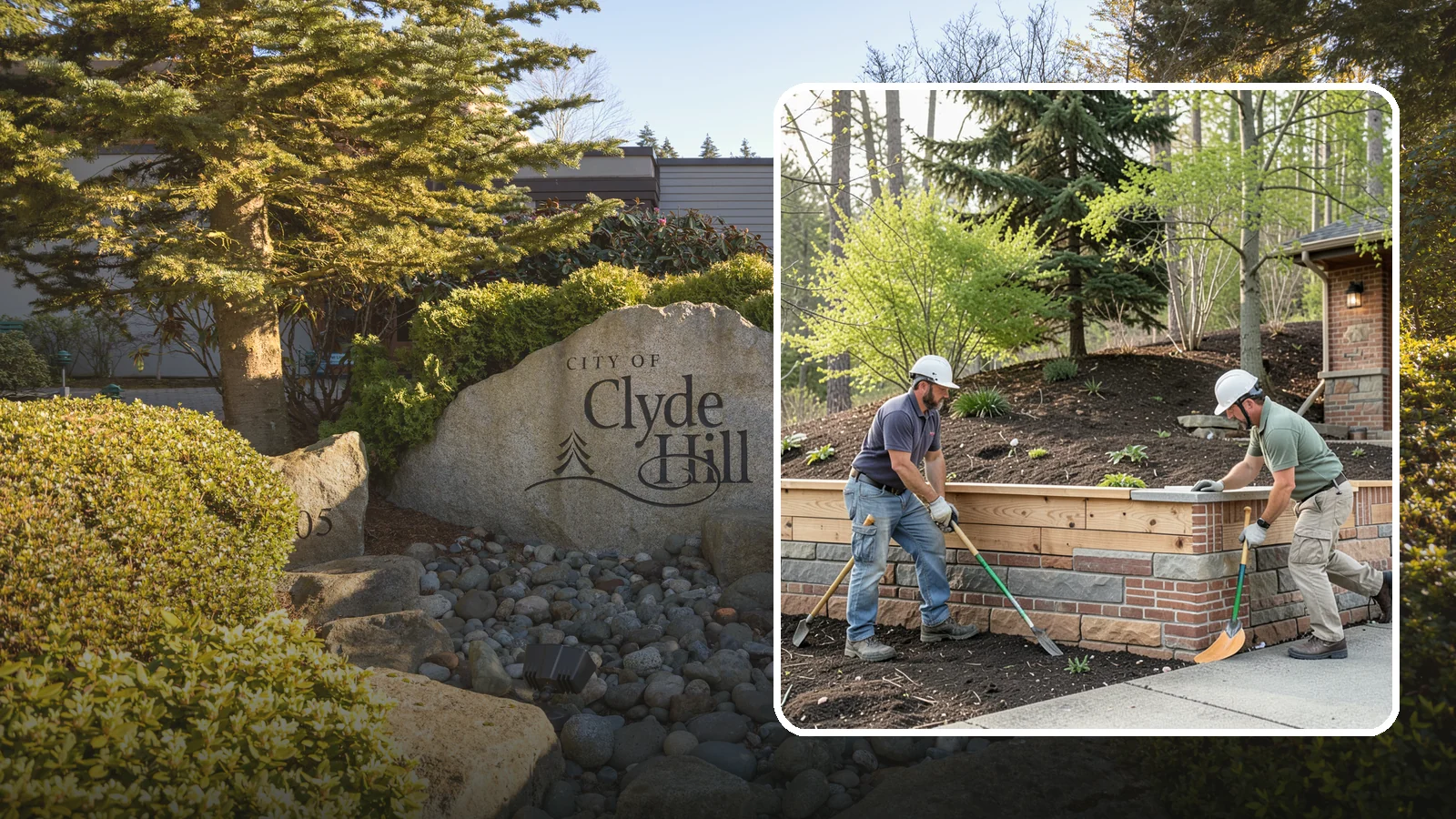 Timber Retaining Wall in Clyde Hill, King County, WA - Building a retaining wall from pressure-treated timbers for an economical, warm-toned solution on moderate slopes.
