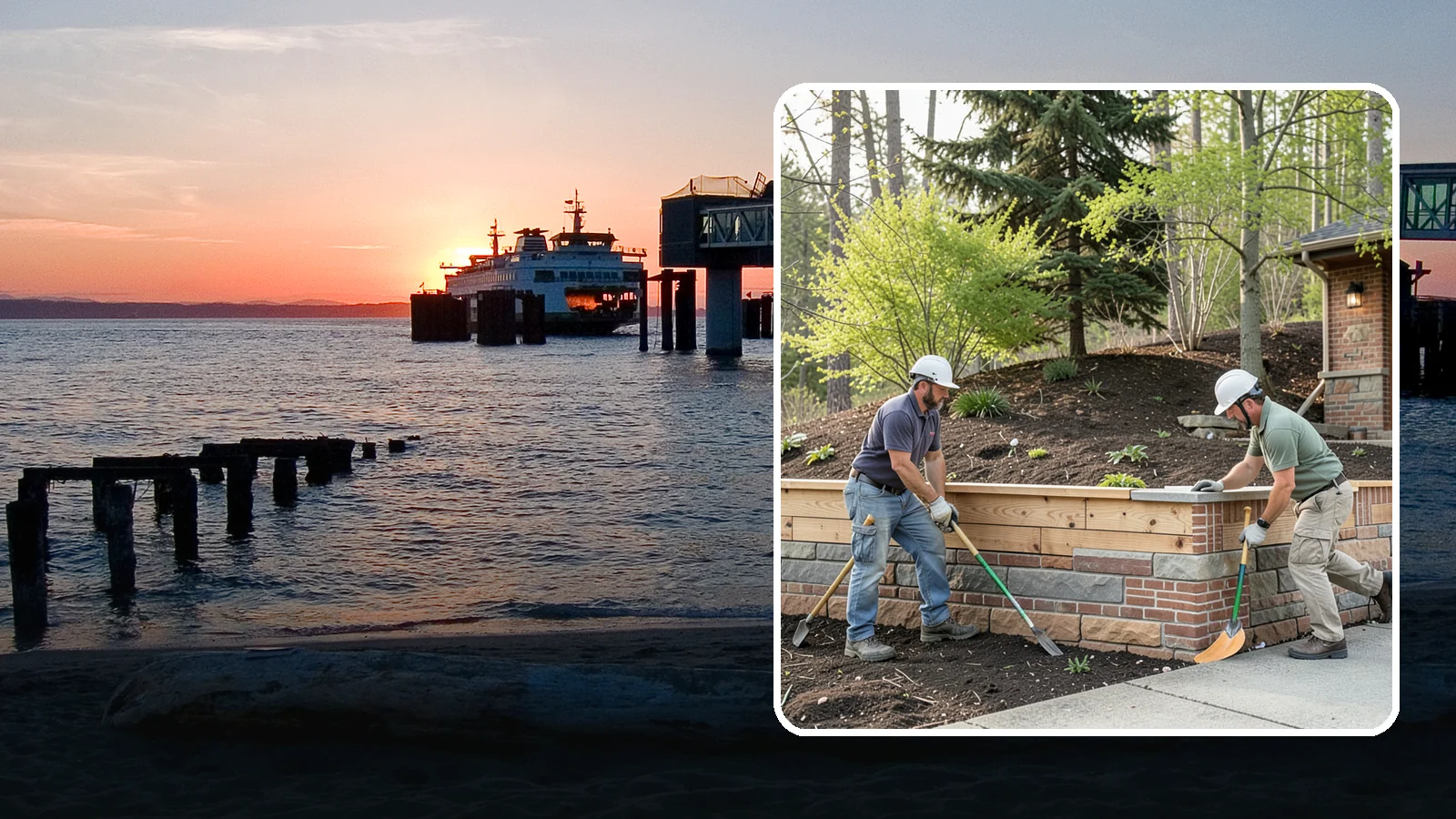 Timber Retaining Wall in Edmonds, Snohomish County, WA - Building a retaining wall from pressure-treated timbers for an economical, warm-toned solution on moderate slopes.
