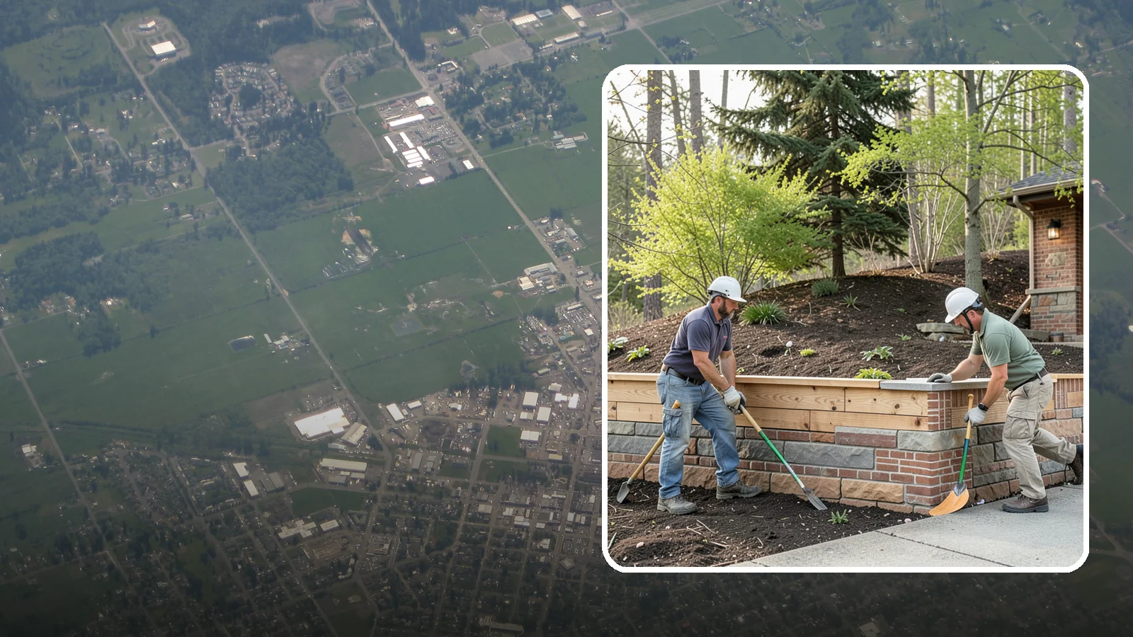 Timber Retaining Wall in Enumclaw, King County, WA - Building a retaining wall from pressure-treated timbers for an economical, warm-toned solution on moderate slopes.