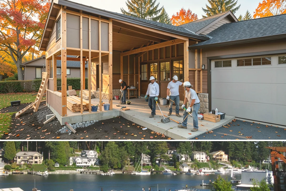 Timber Retaining Wall in Gig Harbor, Pierce County, WA - Timber walls are best installed in drier weather so the base and backfill compact well, typically late spring through early fall.