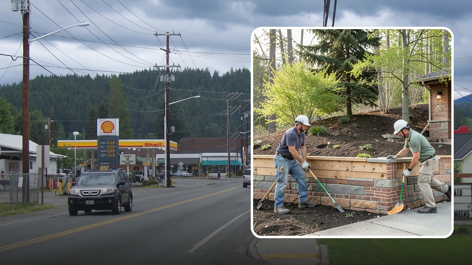 Timber Retaining Wall in Granite Falls, Snohomish County, WA - Building a retaining wall from pressure-treated timbers for an economical, warm-toned solution on moderate slopes.