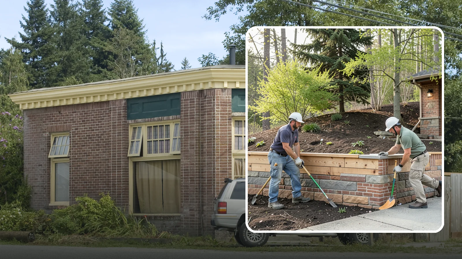 Timber Retaining Wall in Hamilton, Skagit County, WA - Building a retaining wall from pressure-treated timbers for an economical, warm-toned solution on moderate slopes.