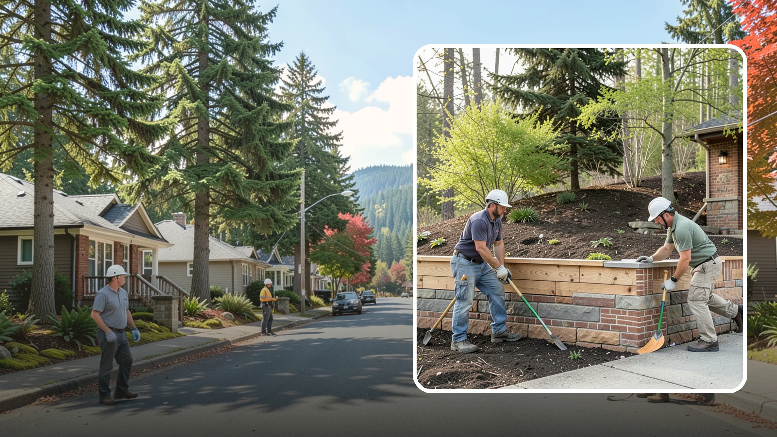 Timber Retaining Wall in Hunts Point, King County, WA - Building a retaining wall from pressure-treated timbers for an economical, warm-toned solution on moderate slopes.